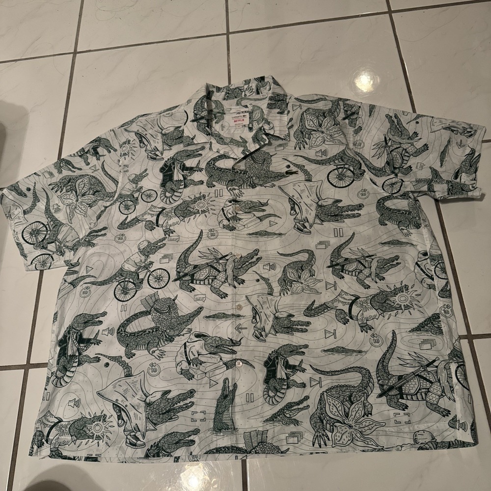 Lacoste Netflix Button Collared Short Sleeve Shirt 3XL All Over Print 29.5x30.5